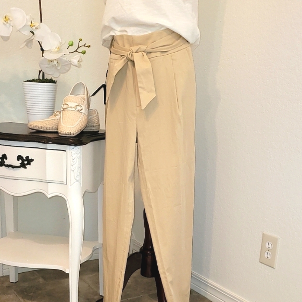 Massimo Dutti Tan High-Waisted Pants